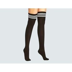 Black with 3 White Stripes Over the Knee Tube Socks ONE SIZE School Girl NEW